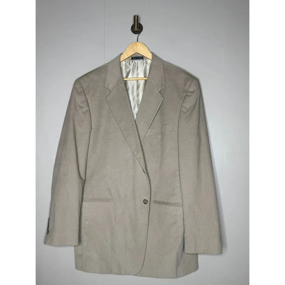Alan Flusser Mens Tan Corduroy Blazer Sport Coat Beige 44R 100%‎ Cotton